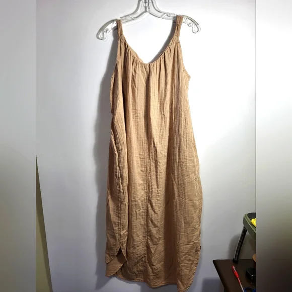 Old Navy tan jumper style midi dress women's XXL #2647 - Picture 1 of 4
